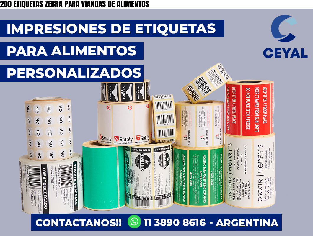 200 ETIQUETAS ZEBRA PARA VIANDAS DE ALIMENTOS