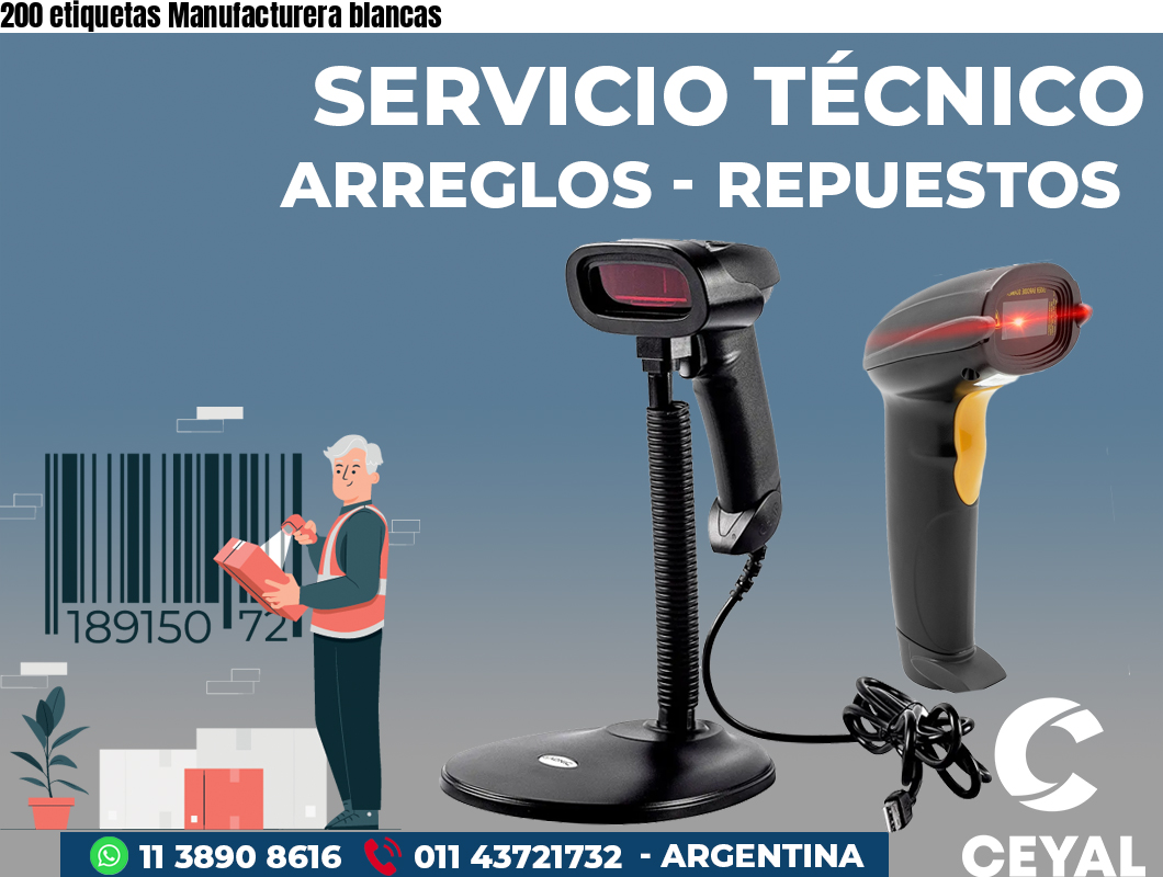 200 etiquetas Manufacturera blancas