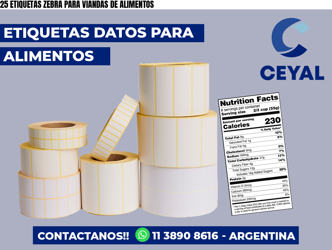 25 ETIQUETAS ZEBRA PARA VIANDAS DE ALIMENTOS