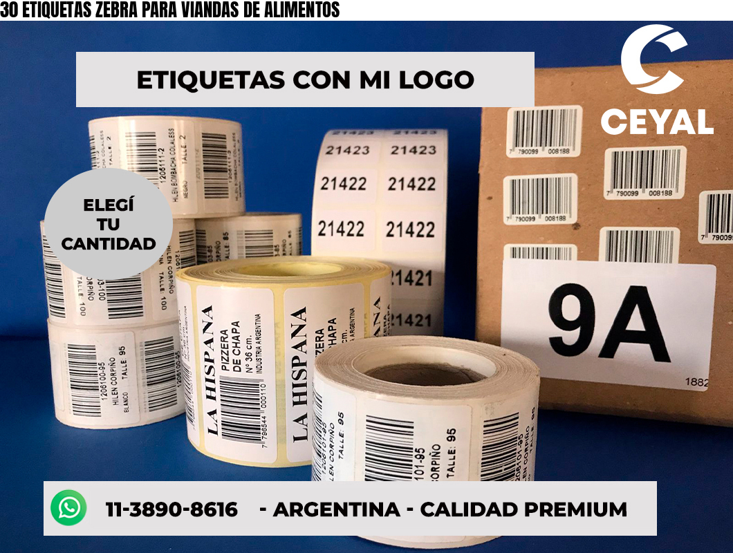 30 ETIQUETAS ZEBRA PARA VIANDAS DE ALIMENTOS