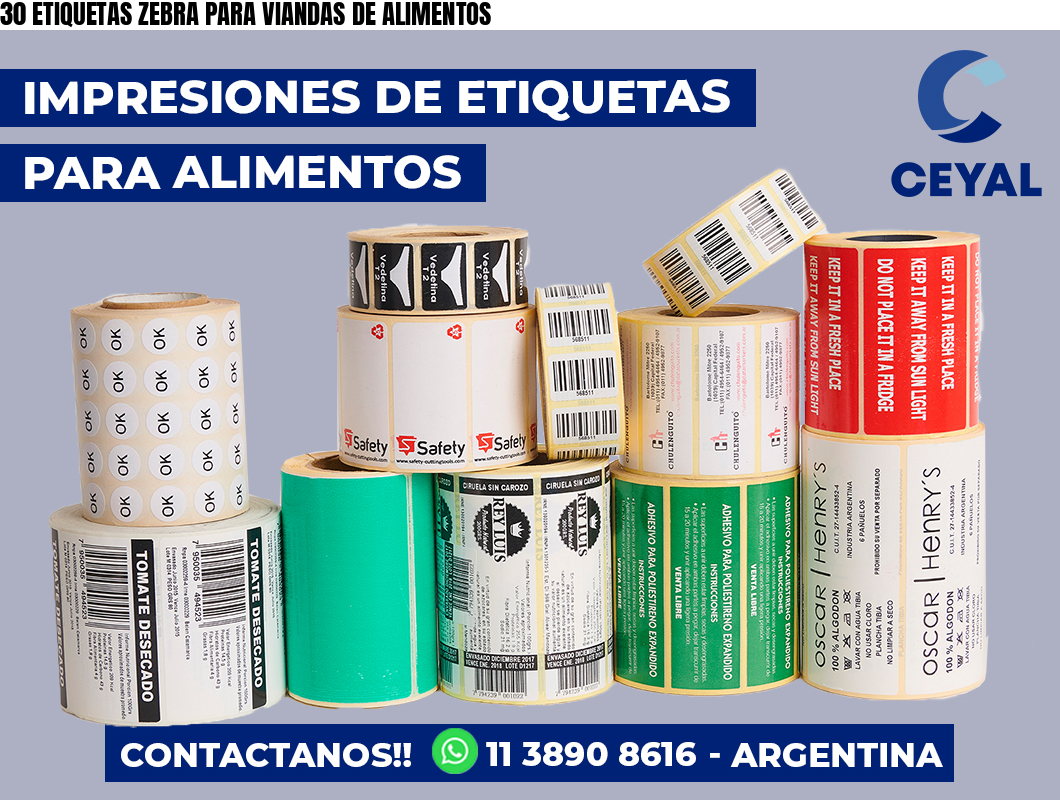 30 ETIQUETAS ZEBRA PARA VIANDAS DE ALIMENTOS