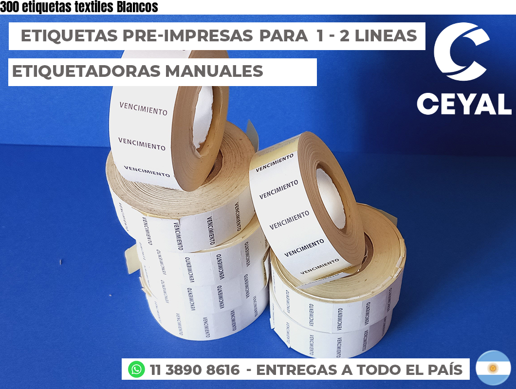 300 etiquetas textiles Blancos