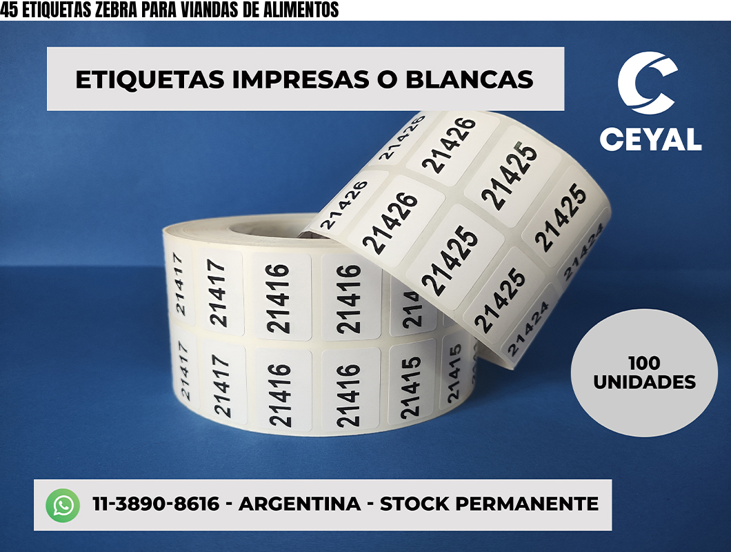 45 ETIQUETAS ZEBRA PARA VIANDAS DE ALIMENTOS