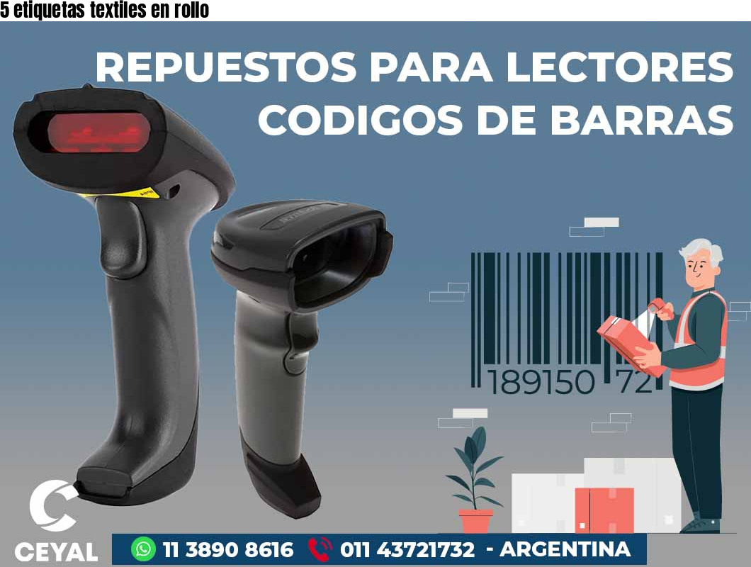 5 etiquetas textiles en rollo