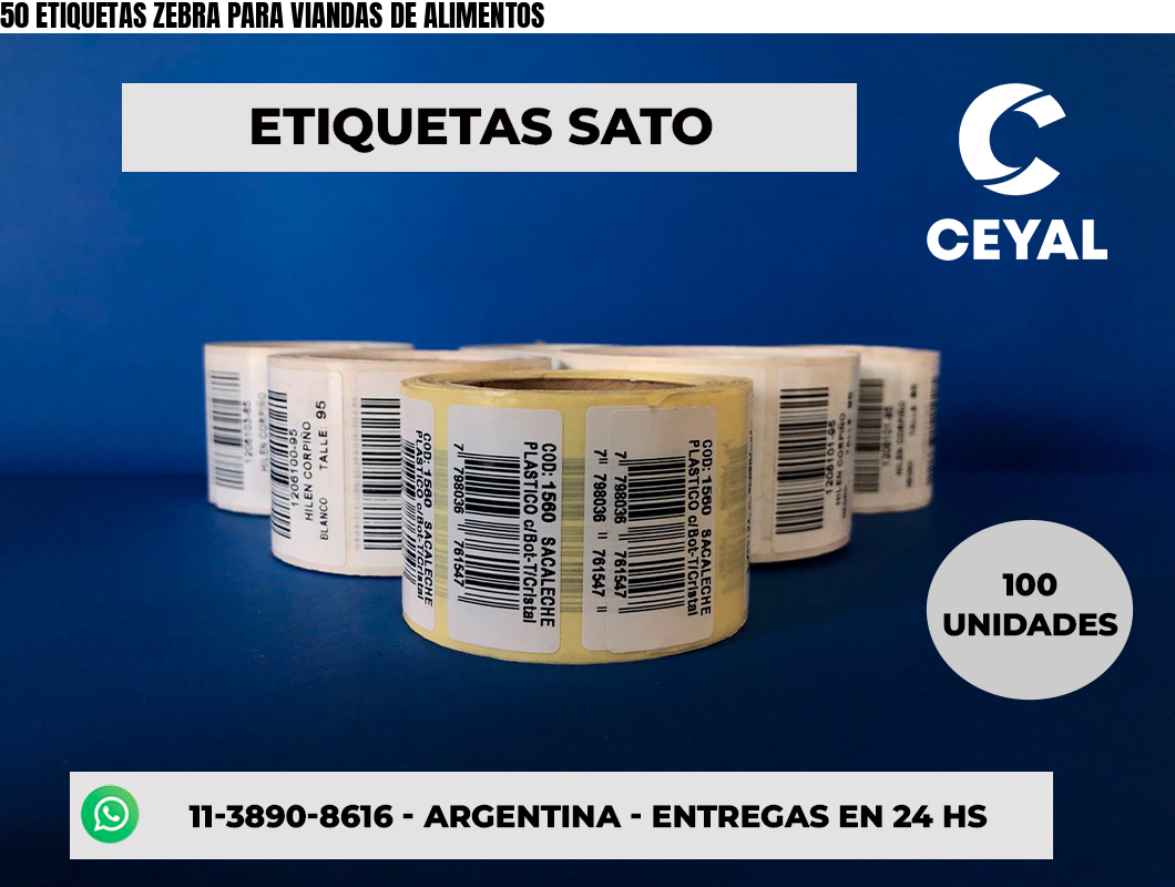50 ETIQUETAS ZEBRA PARA VIANDAS DE ALIMENTOS