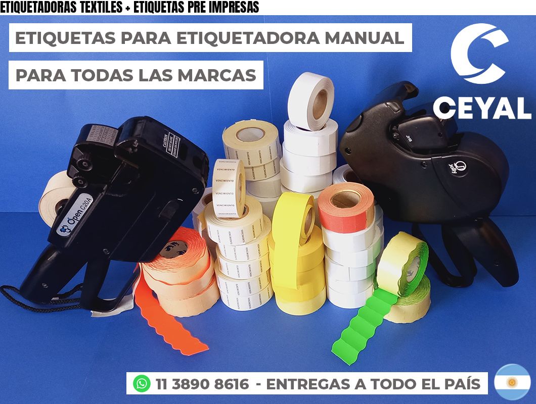 ETIQUETADORAS TEXTILES + ETIQUETAS PRE IMPRESAS