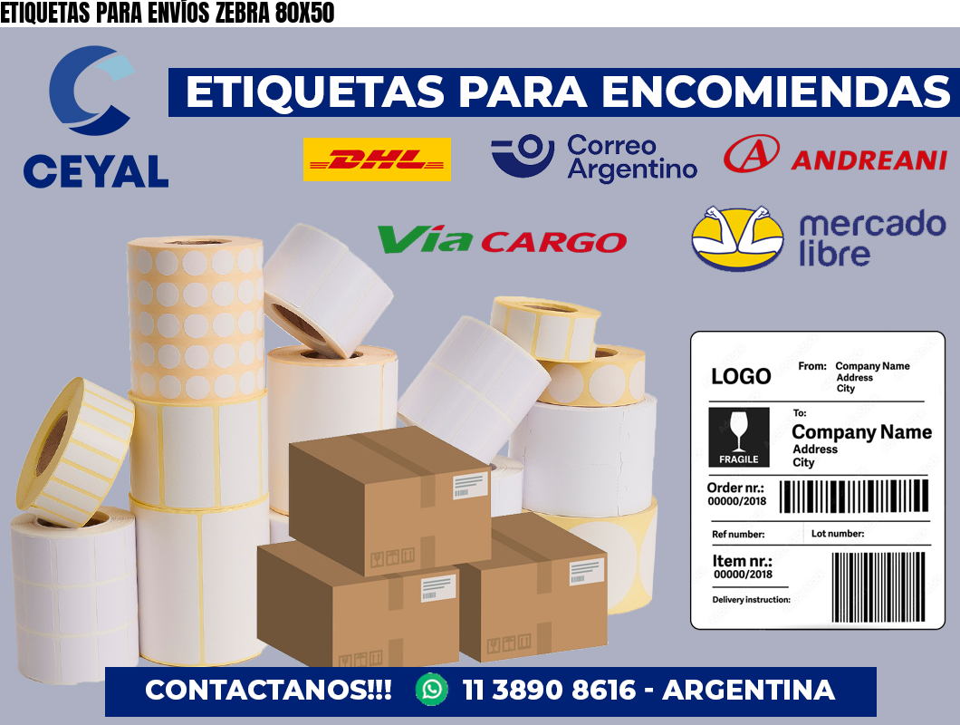 ETIQUETAS PARA ENVÍOS ZEBRA 80X50