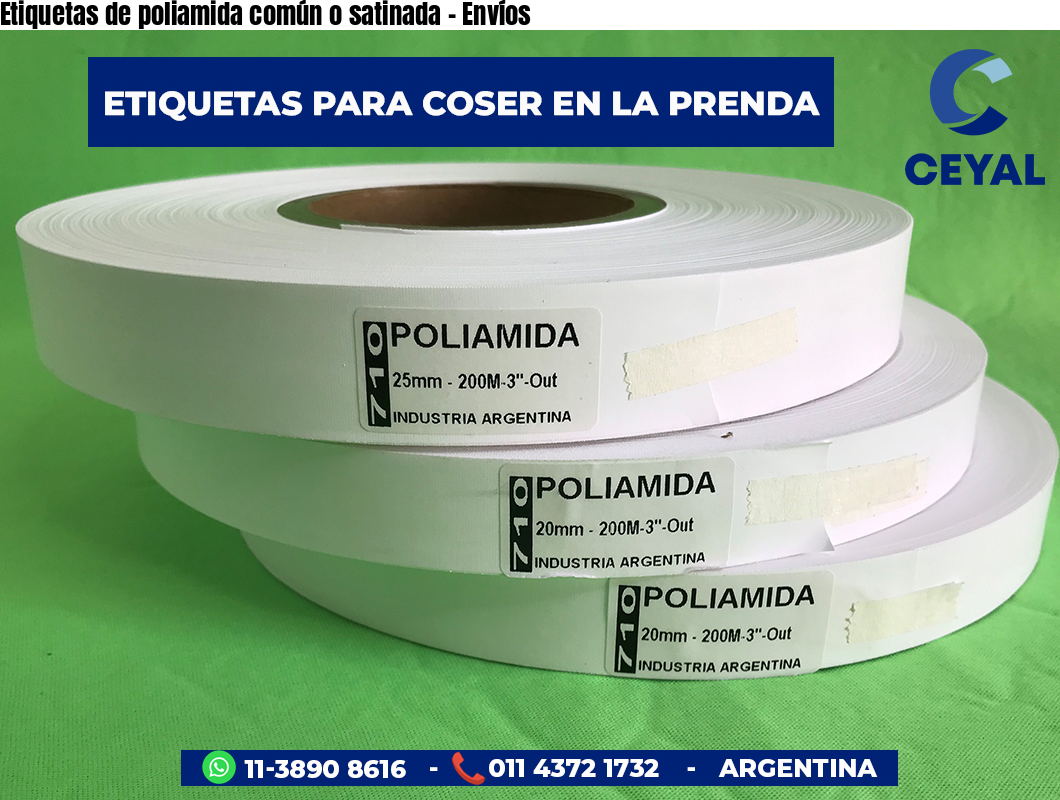 Etiquetas de poliamida común o satinada - Envíos