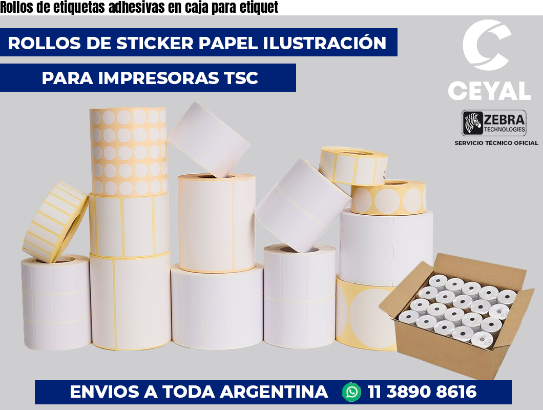Rollos de etiquetas adhesivas en caja para etiquet
