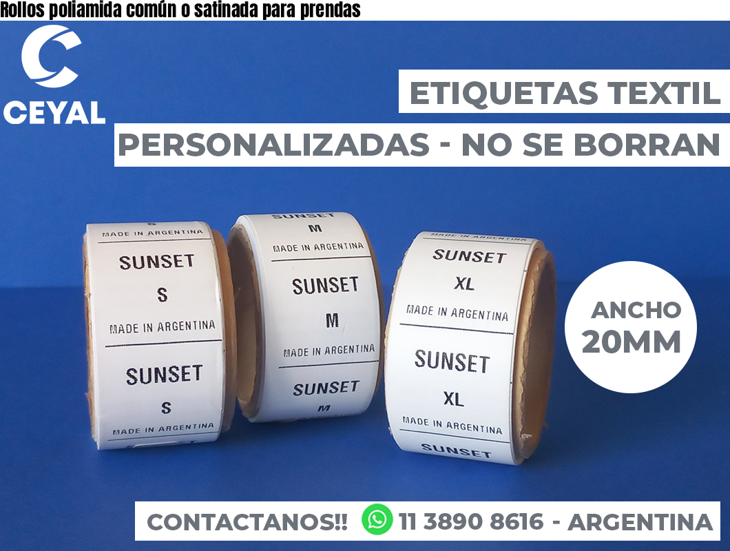Rollos poliamida común o satinada para prendas