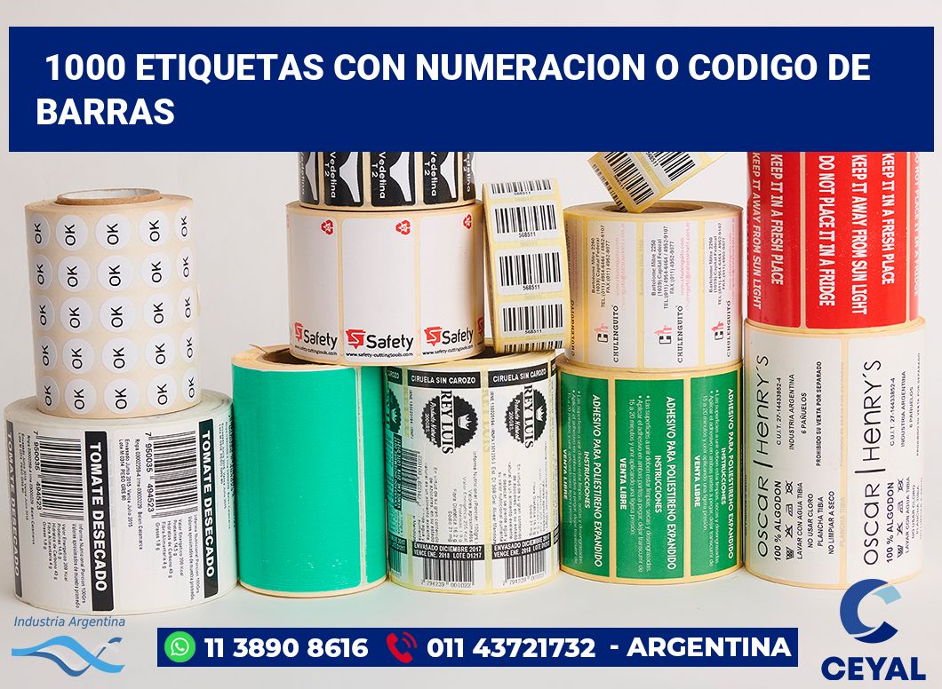 1000 Etiquetas con numeracion o codigo de barras