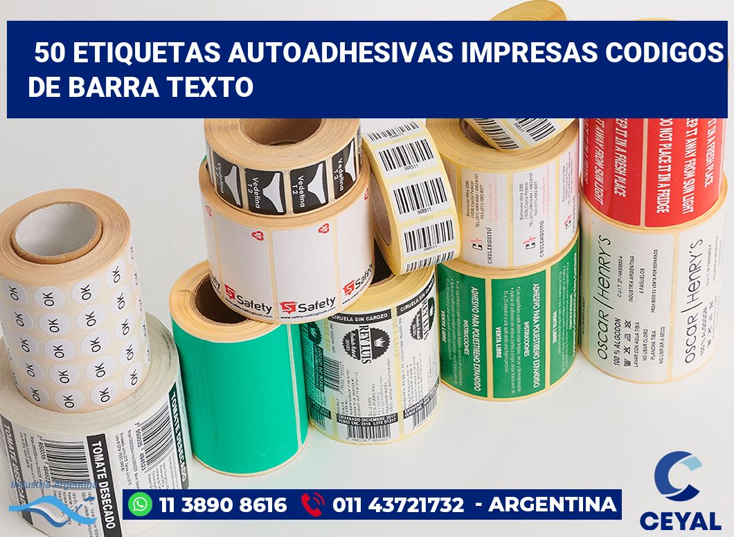 50 Etiquetas autoadhesivas impresas codigos de barra texto