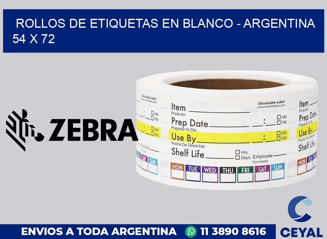 Rollos de etiquetas en blanco - Argentina 54 x 72