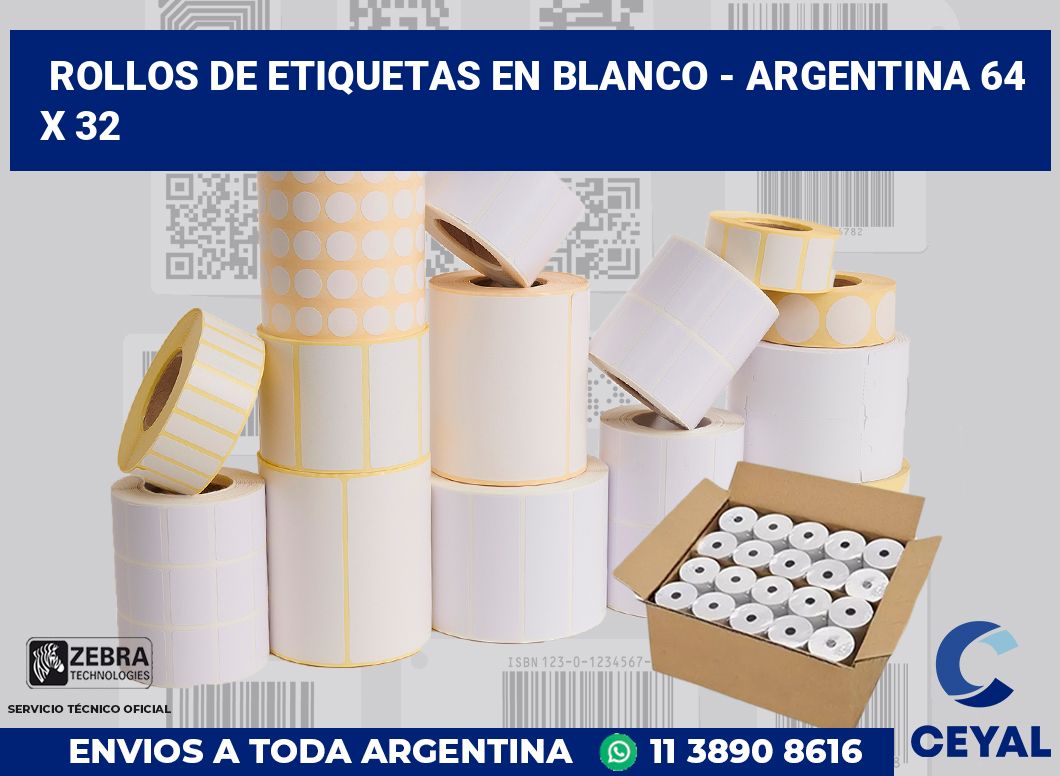 Rollos de etiquetas en blanco – Argentina 64 x 32