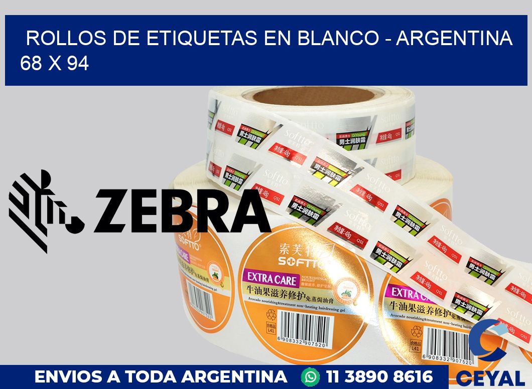Rollos de etiquetas en blanco - Argentina 68 x 94