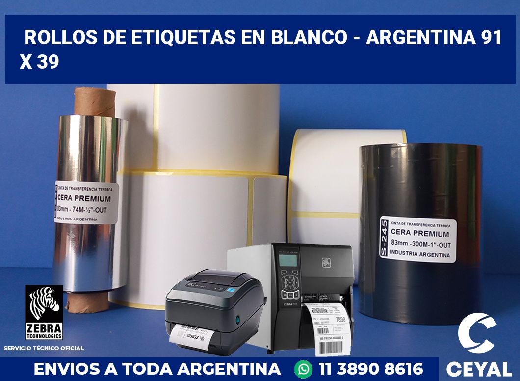 Rollos de etiquetas en blanco - Argentina 91 x 39