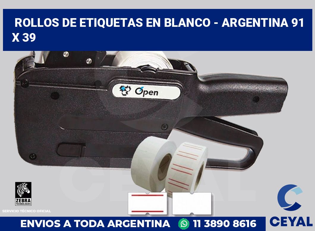 Rollos de etiquetas en blanco - Argentina 91 x 39