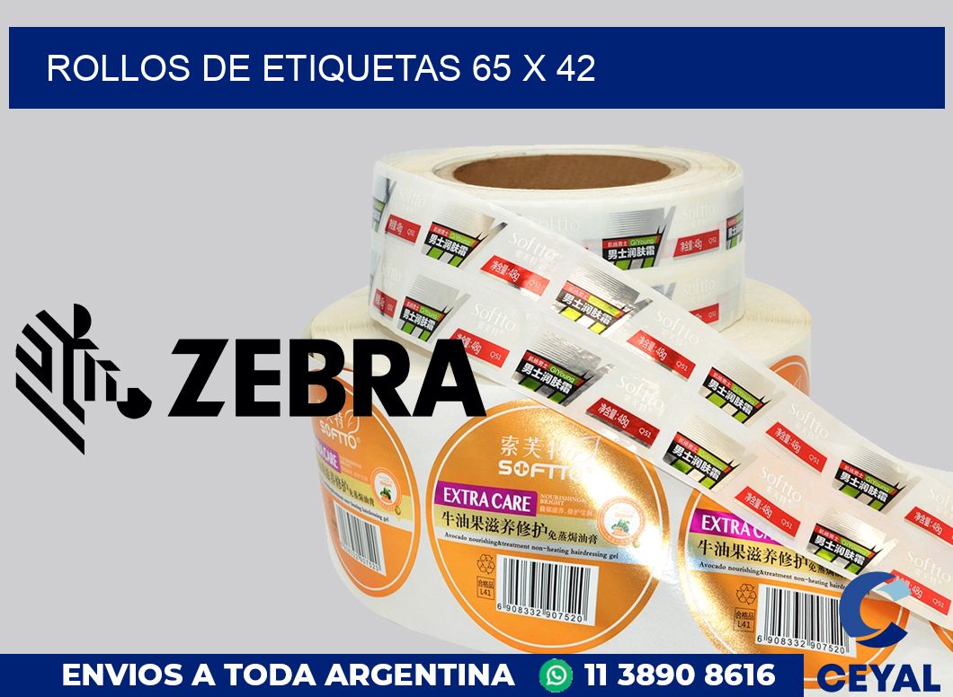 rollos de etiquetas 65 x 42