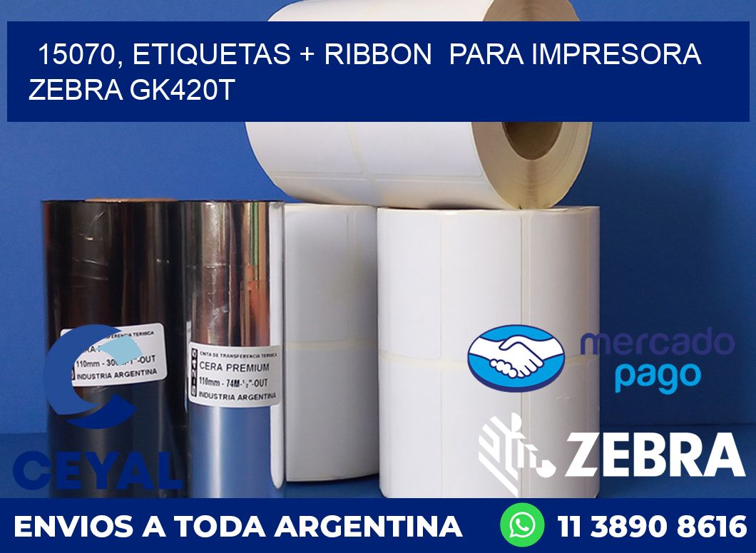 15070, etiquetas + ribbon para impresora zebra GK420T