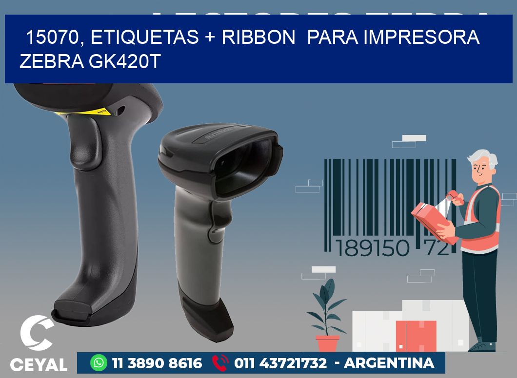15070, etiquetas + ribbon para impresora zebra GK420T