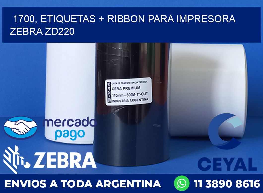 1700, etiquetas + ribbon para impresora zebra zd220