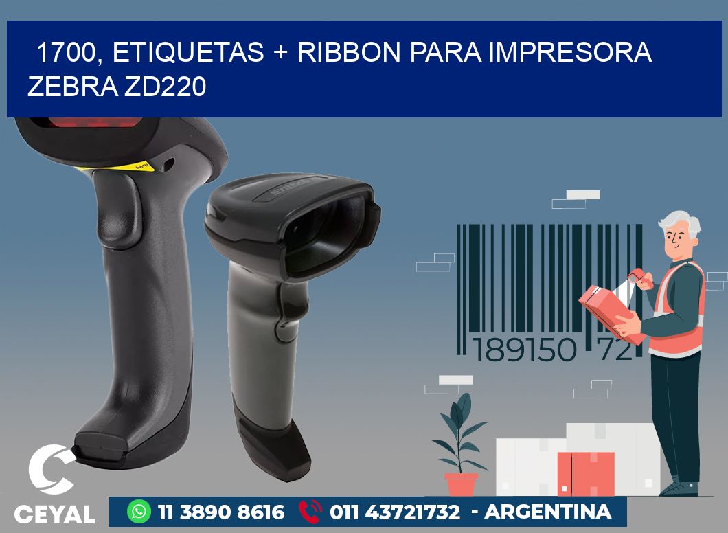 1700, etiquetas + ribbon para impresora zebra zd220