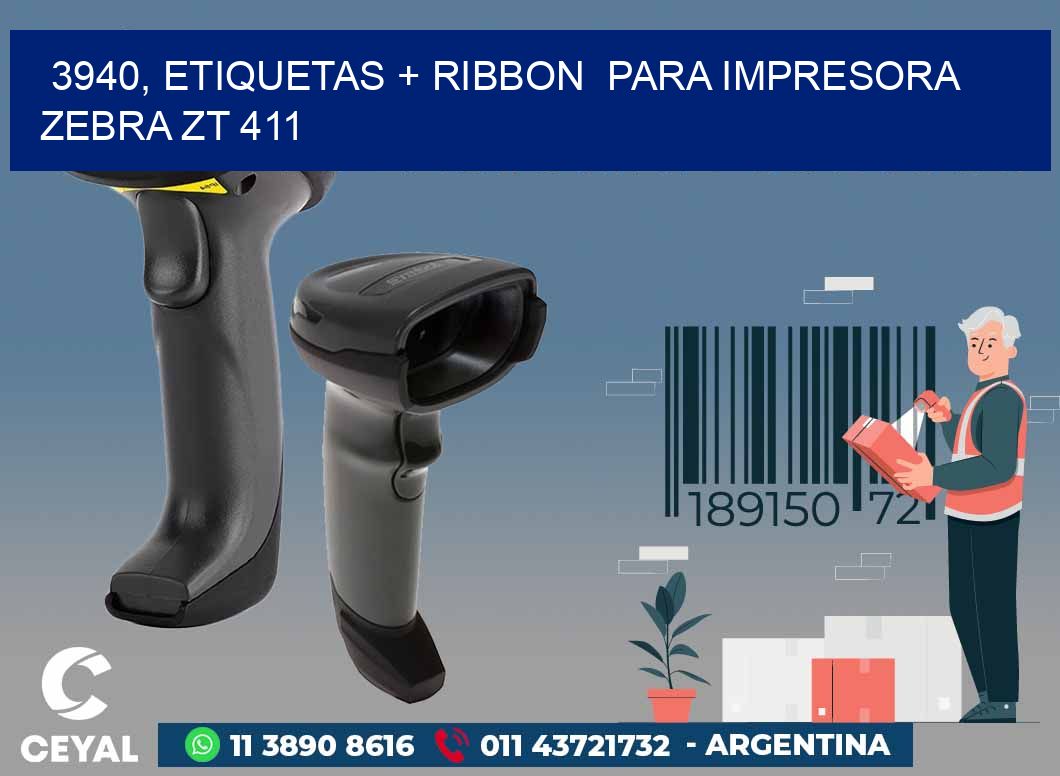 3940, etiquetas + ribbon para impresora zebra ZT 411