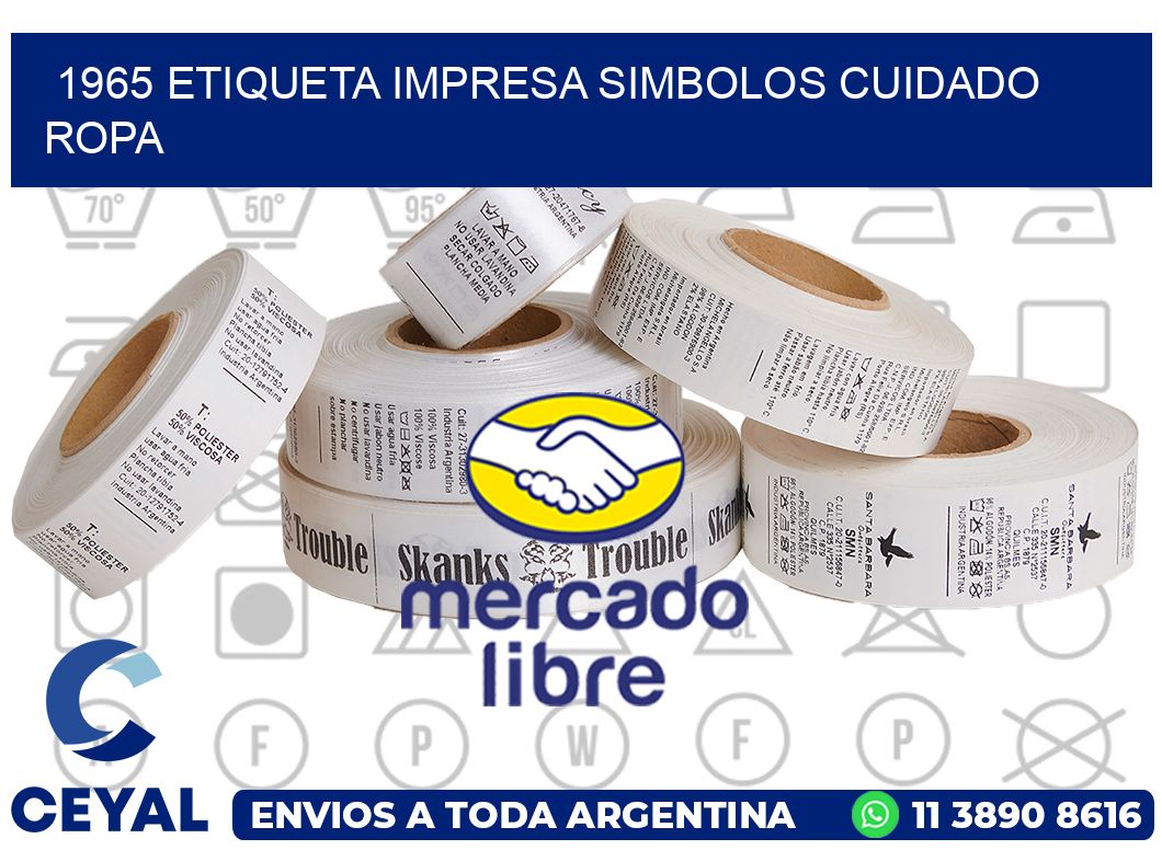 1965 ETIQUETA IMPRESA SIMBOLOS CUIDADO ROPA