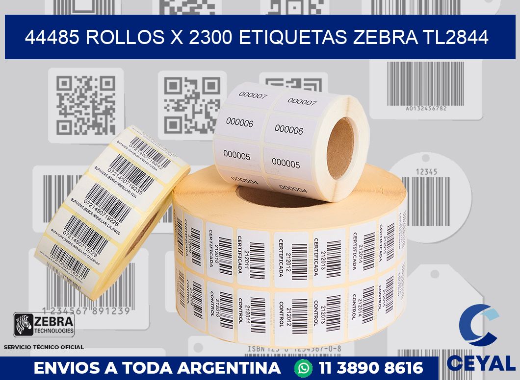 44485 Rollos x 2300 etiquetas zebra tl2844