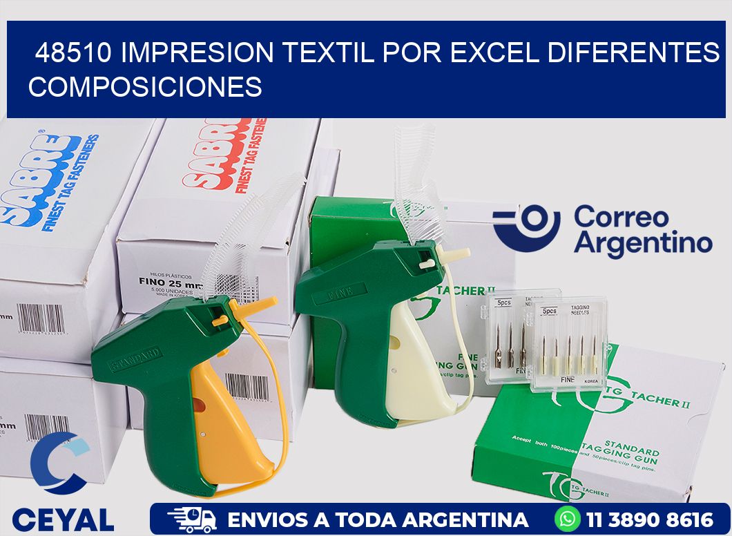 48510 IMPRESION TEXTIL POR EXCEL DIFERENTES COMPOSICIONES