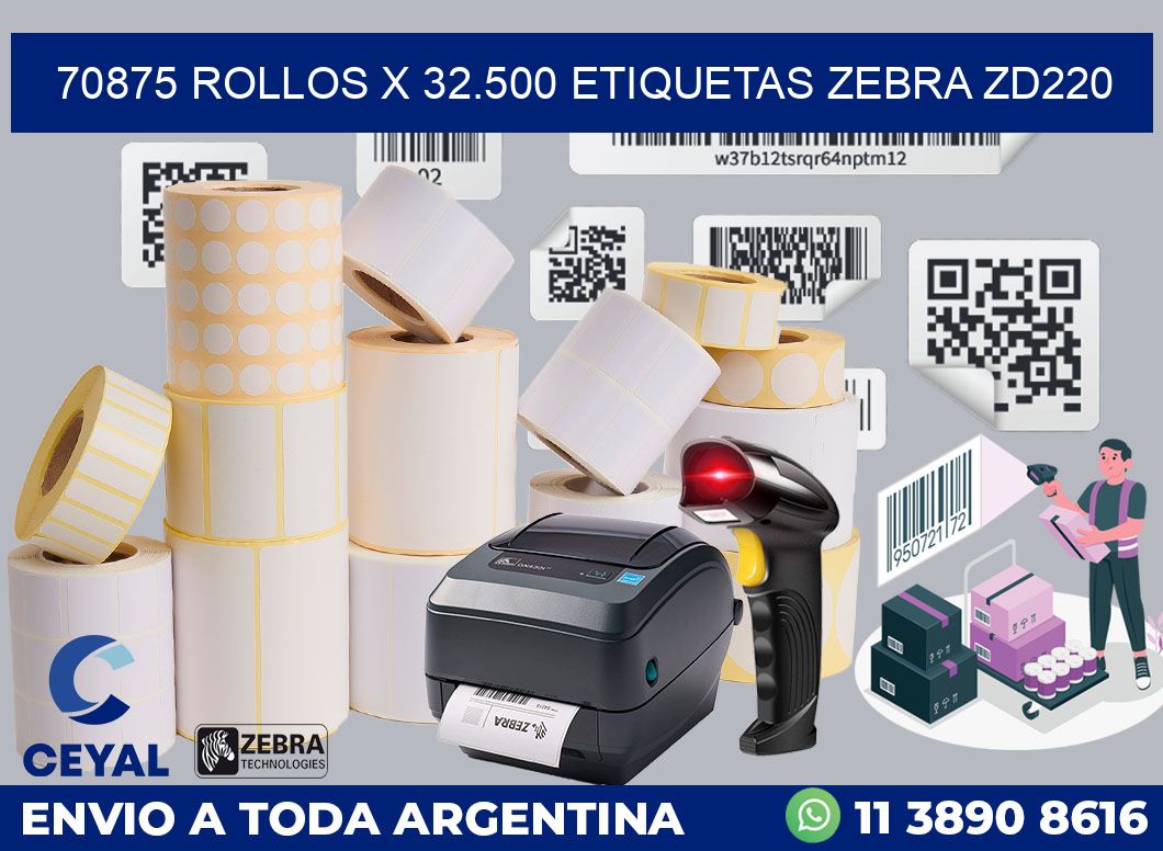 70875 Rollos x 32.500 etiquetas zebra zd220