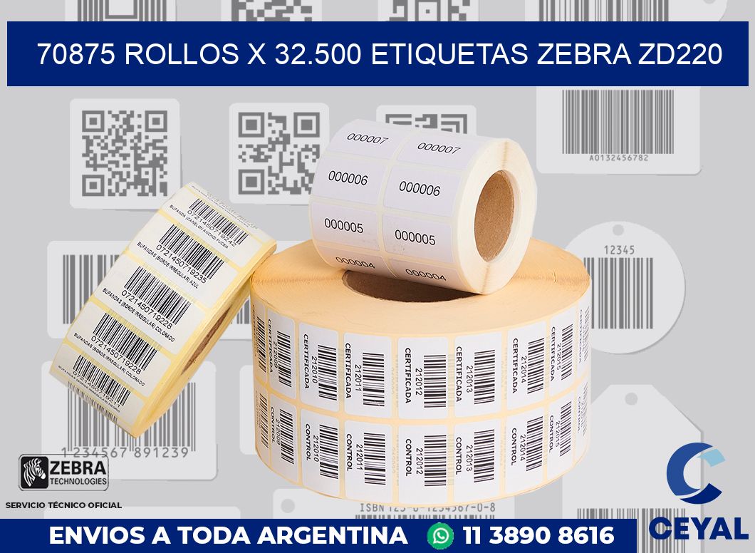 70875 Rollos x 32.500 etiquetas zebra zd220