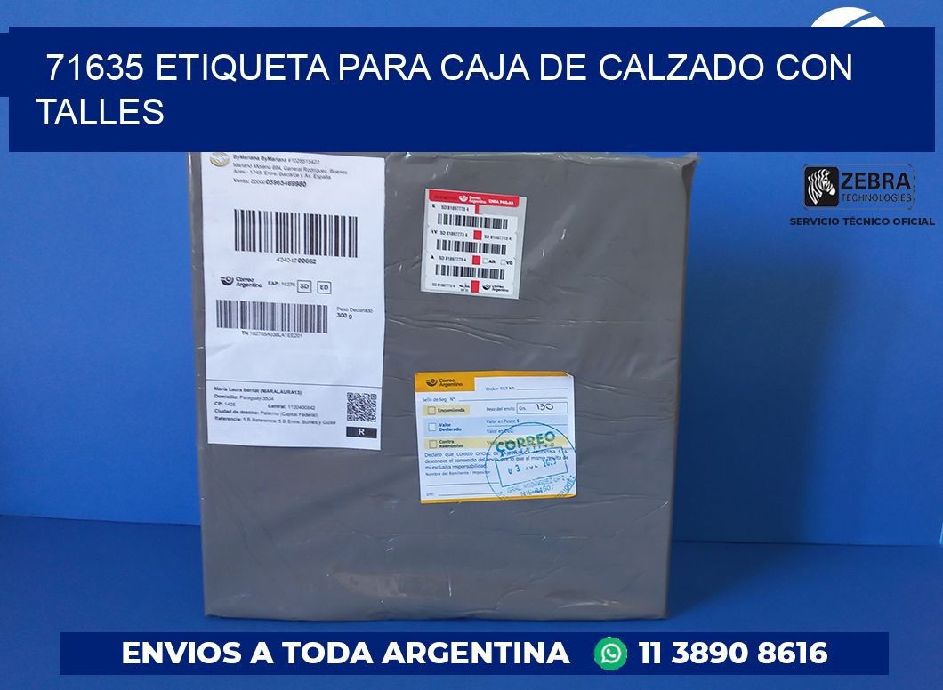 71635 ETIQUETA PARA CAJA DE CALZADO CON TALLES