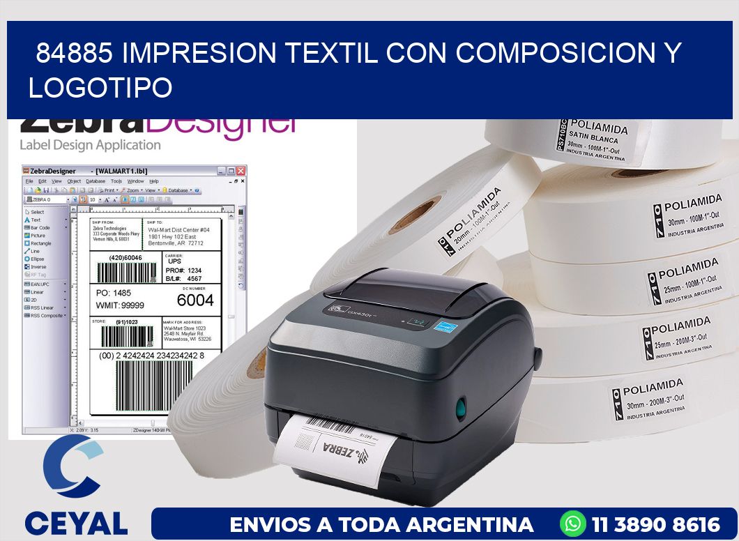 84885 IMPRESION TEXTIL CON COMPOSICION Y LOGOTIPO