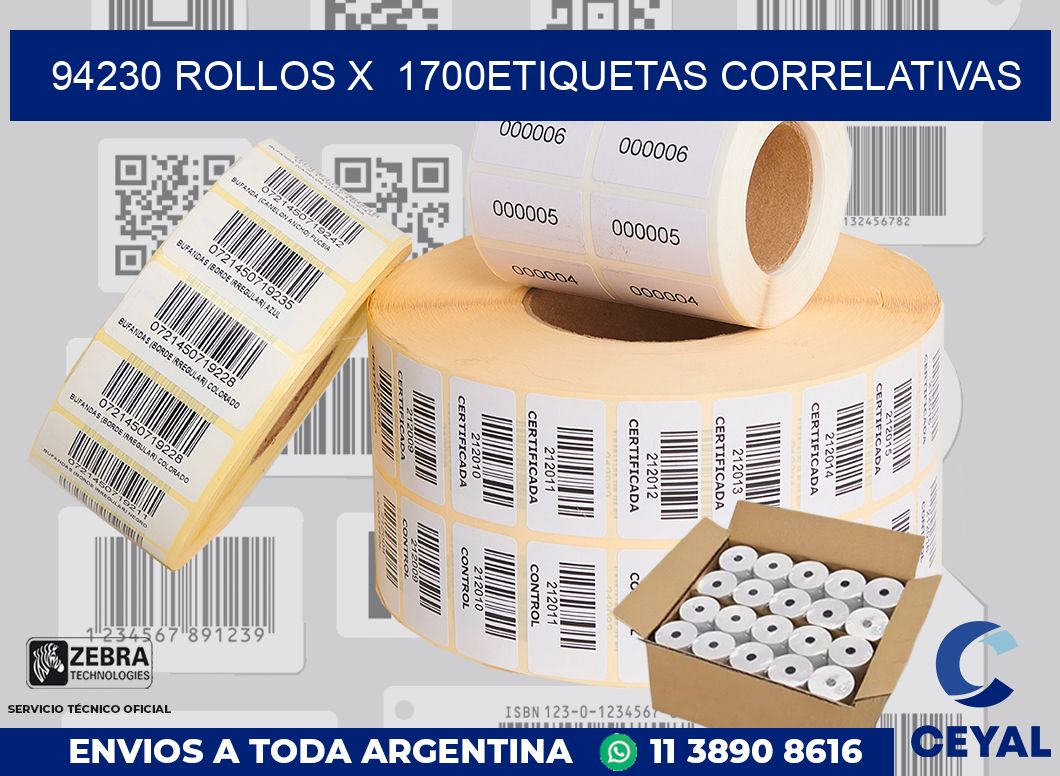 94230 Rollos x  1700etiquetas correlativas