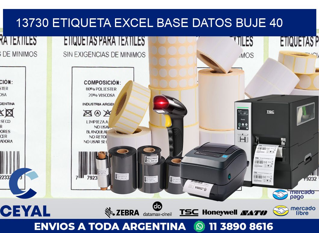 13730 etiqueta excel base datos buje 40