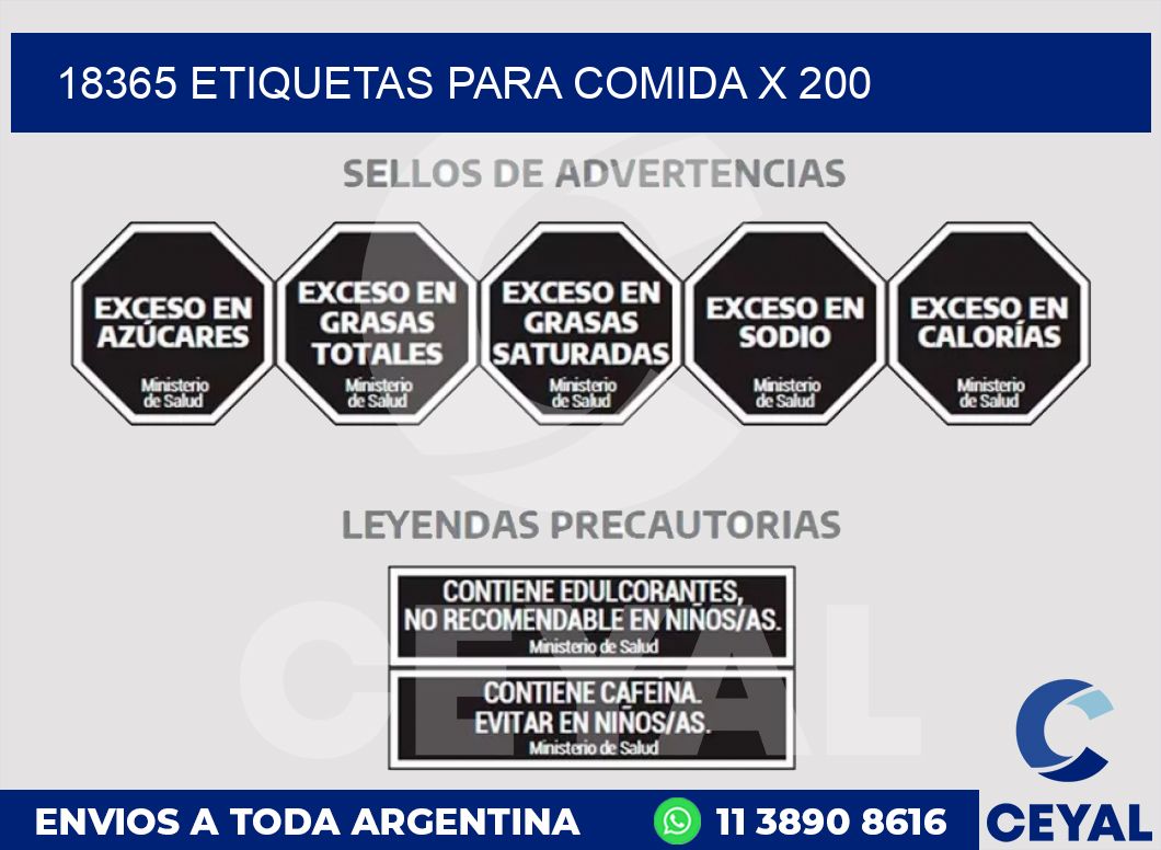 18365 ETIQUETAS PARA COMIDA x 200