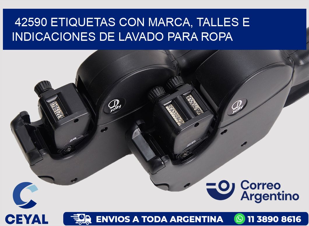 42590 ETIQUETAS CON MARCA, TALLES E INDICACIONES DE LAVADO PARA ROPA