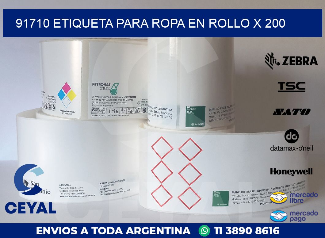 91710 ETIQUETA PARA ROPA EN ROLLO X 200