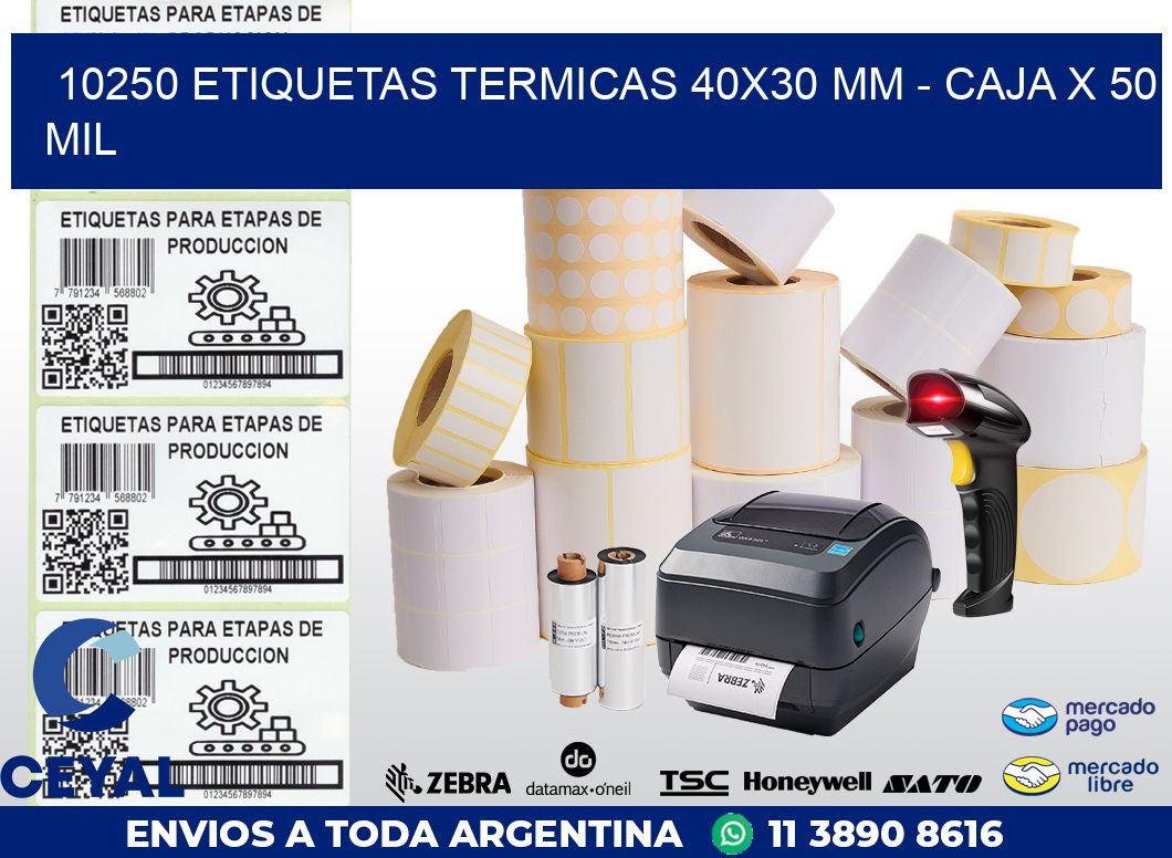 10250 ETIQUETAS TERMICAS 40X30 MM - CAJA X 50 MIL