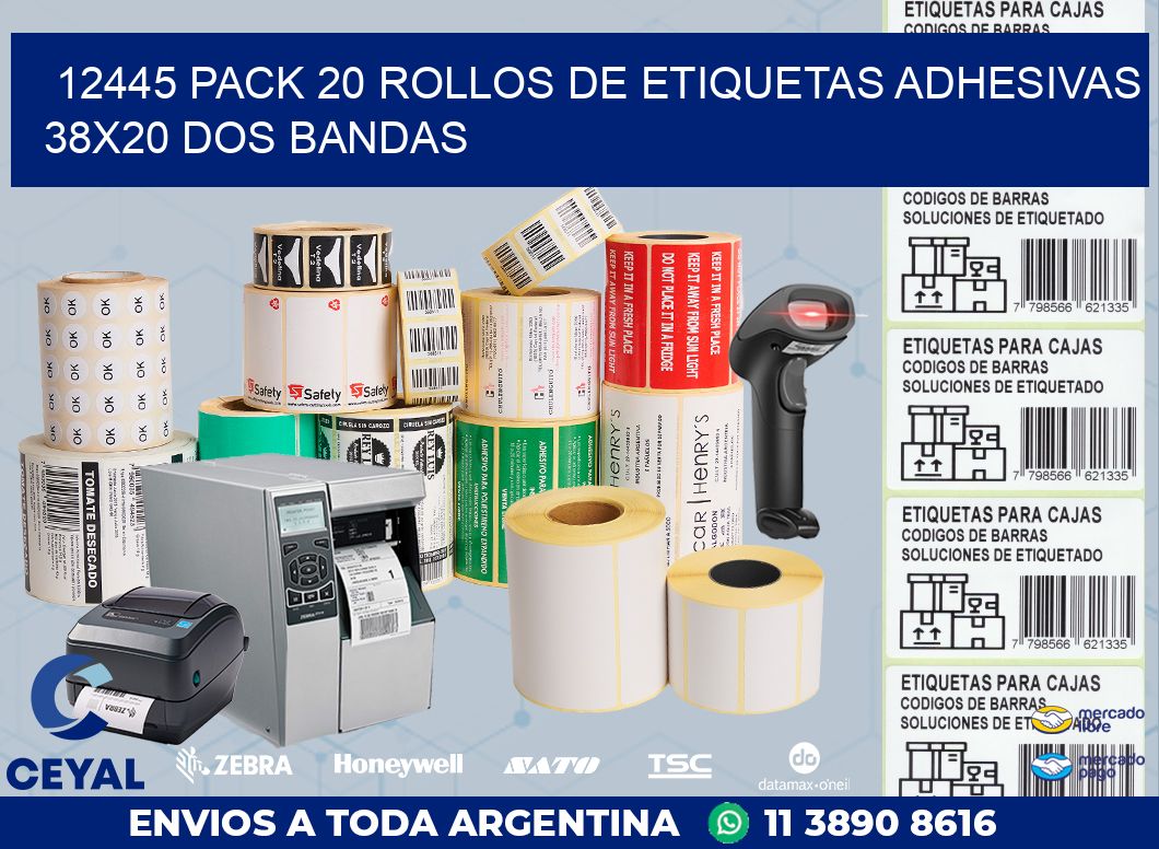 12445 PACK 20 ROLLOS DE ETIQUETAS ADHESIVAS 38X20 DOS BANDAS