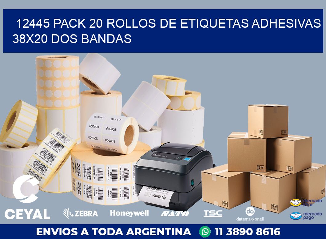 12445 PACK 20 ROLLOS DE ETIQUETAS ADHESIVAS 38X20 DOS BANDAS