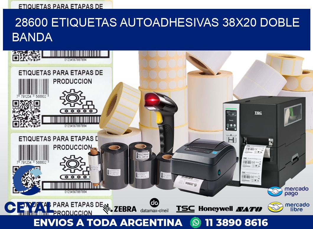 28600 ETIQUETAS AUTOADHESIVAS 38X20 DOBLE BANDA