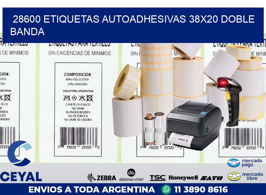 28600 ETIQUETAS AUTOADHESIVAS 38X20 DOBLE BANDA