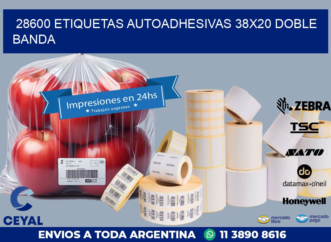28600 ETIQUETAS AUTOADHESIVAS 38X20 DOBLE BANDA