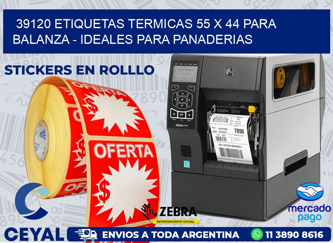 39120 ETIQUETAS TERMICAS 55 X 44 PARA BALANZA - IDEALES PARA PANADERIAS