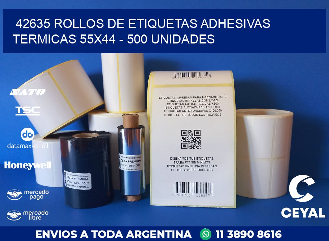 42635 ROLLOS DE ETIQUETAS ADHESIVAS TERMICAS 55X44 - 500 UNIDADES