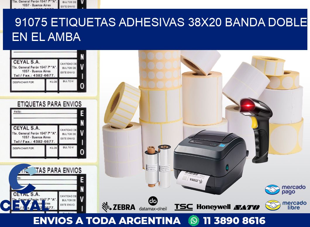 91075 ETIQUETAS ADHESIVAS 38X20 BANDA DOBLE EN EL AMBA