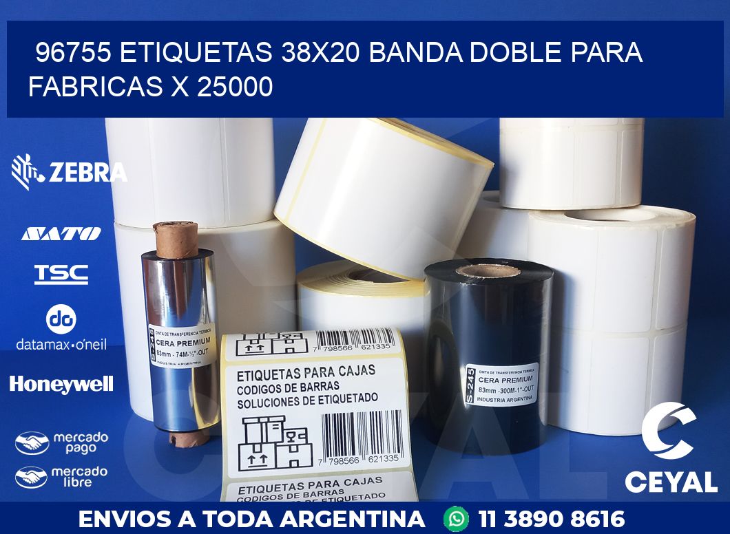 96755 ETIQUETAS 38X20 BANDA DOBLE PARA FABRICAS X 25000