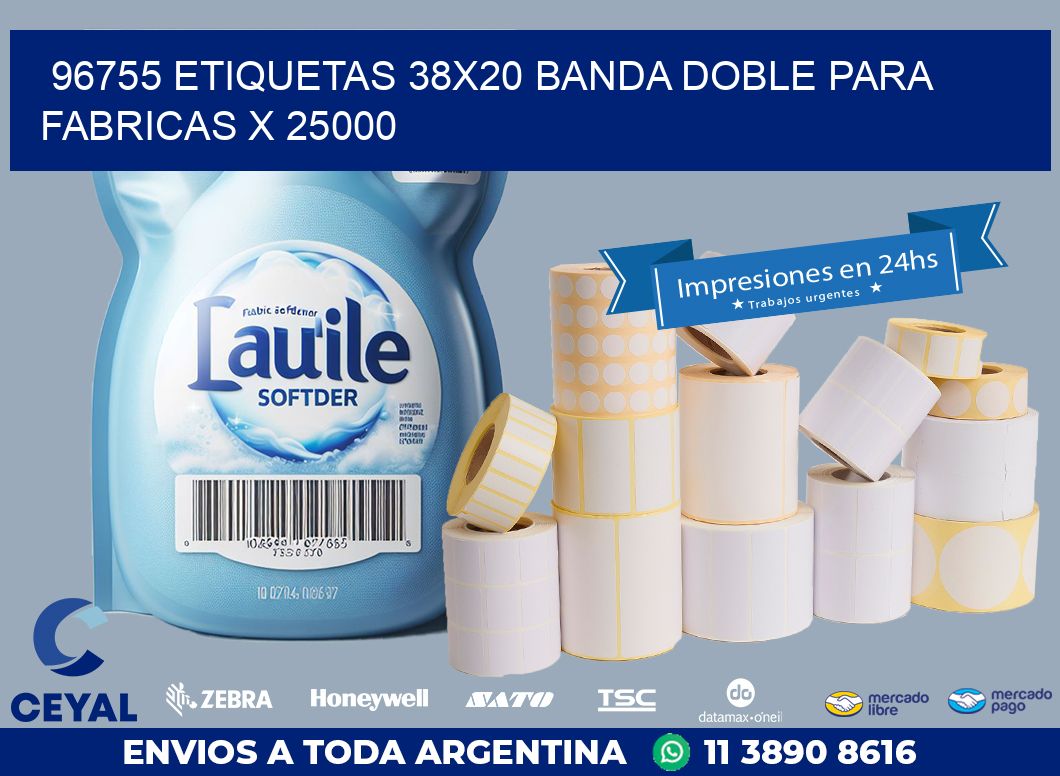 96755 ETIQUETAS 38X20 BANDA DOBLE PARA FABRICAS X 25000